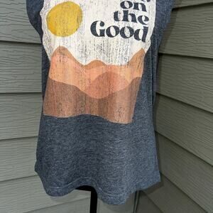Next Level Apparel, FOCUS ON THE GOOD, tank top, gray. Women's size L